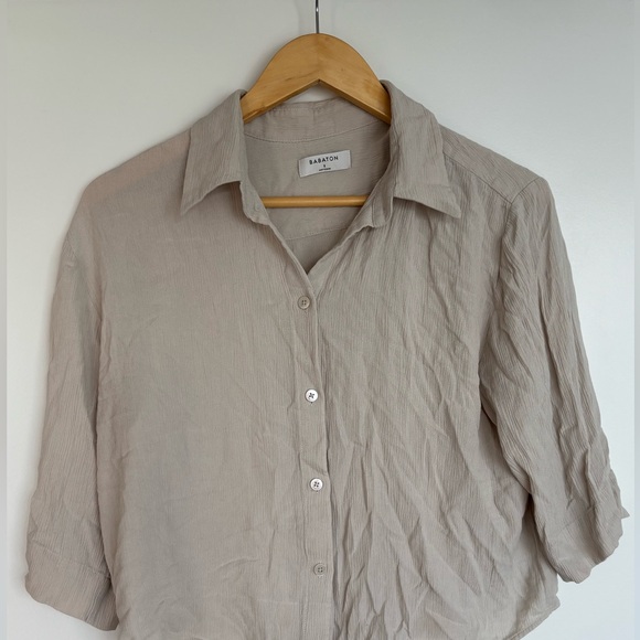 🇨🇦 BABATON 20” PTP Viscose Cropped Collared Button-Up Top, Cream, Size Small. - Picture 4 of 11